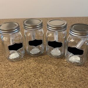 Set of 4 Clear Glass Mason Jars with Silver Lids and Chalkboard Labels